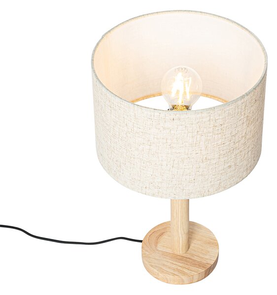 Lampada da tavolo rustica in legno con paralume in lino beige 25 cm - Mels