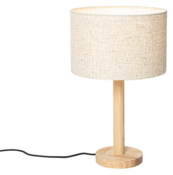 Lampada da tavolo rustica in legno con paralume in lino beige 25 cm - Mels