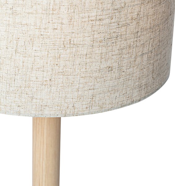 Lampada da tavolo rustica in legno con paralume in lino beige 25 cm - Mels