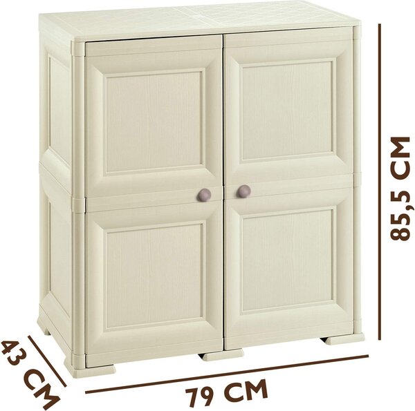 Tontarelli Armadietto da Esterno / Balcone in Resina Antipioggia 2 ante 1 ripiano Dimensioni 79x43x85,5 cm colore Angora - Omnimodus