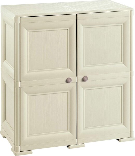 Tontarelli Armadietto da Esterno / Balcone in Resina Antipioggia 2 ante 1 ripiano Dimensioni 79x43x85,5 cm colore Angora - Omnimodus