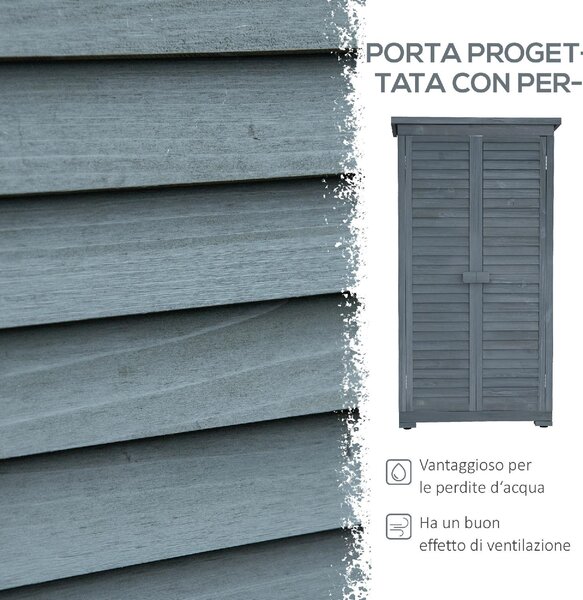 VivaGarden Armadio da Esterno / Balcone Antipioggia in Legno con 2 Porte a Persiana e Ripiani Interni 87x46.5x160 cm colore Grigio