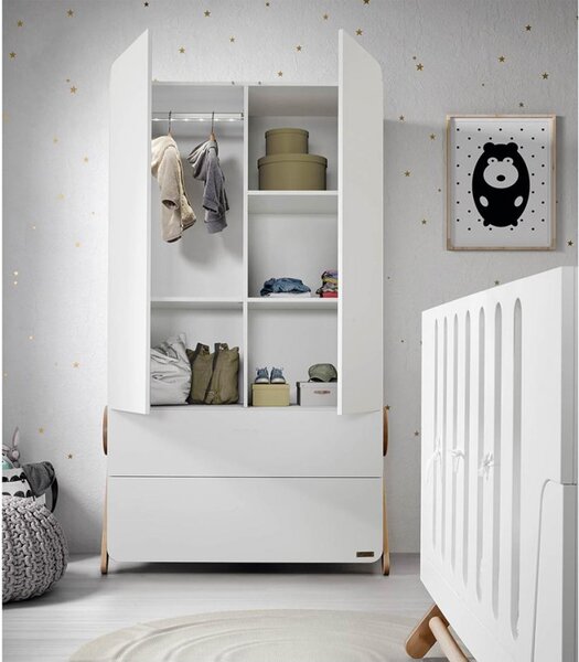 Micuna Armadio cameretta Bambini 2 Ante con 2 Cassetti in MDF colore Bianco - Swing
