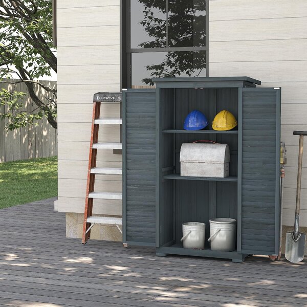VivaGarden Armadio da Esterno / Balcone Antipioggia in Legno con 2 Porte a Persiana e Ripiani Interni 87x46.5x160 cm colore Grigio