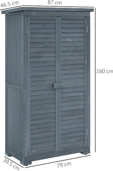VivaGarden Armadio da Esterno / Balcone Antipioggia in Legno con 2 Porte a Persiana e Ripiani Interni 87x46.5x160 cm colore Grigio