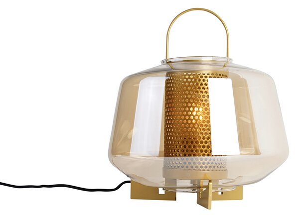 Lampada da tavolo Art Déco dorata con vetro ambrato 30 cm - Kevin