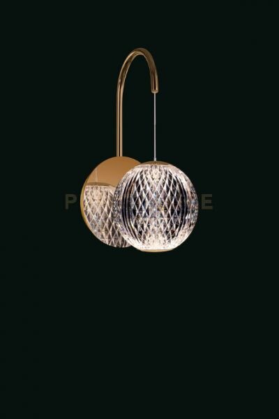 Lampada da parete diamante, acrilico trasparente, struttura oro, le