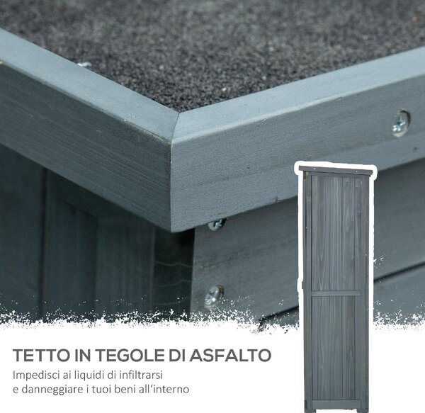 VivaGarden Armadio da Esterno / Balcone Antipioggia in Legno con 2 Porte a Persiana e Ripiani Interni 87x46.5x160 cm colore Grigio