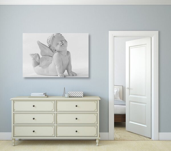 Quadro su tela – Statua d'angelo adorabile in bianco e nero