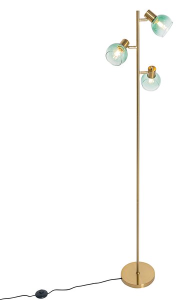 Lampada da terra Art Déco oro con vetro verde 3 luci - VIDRO