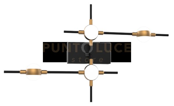 Molecular 4lt applique a parete nero opaco con oro, led 3000k 9,6w