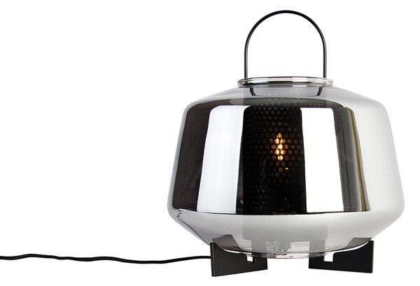 Lampada da tavolo Art Déco nera con vetro fumé 30 cm - Kevin