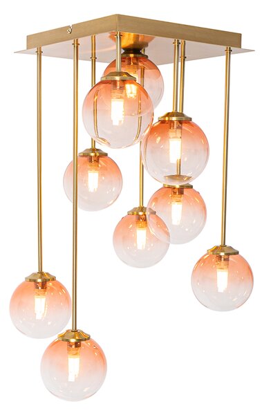 Lampadario Art Déco oro con vetro rosa 9 luci - Athenas