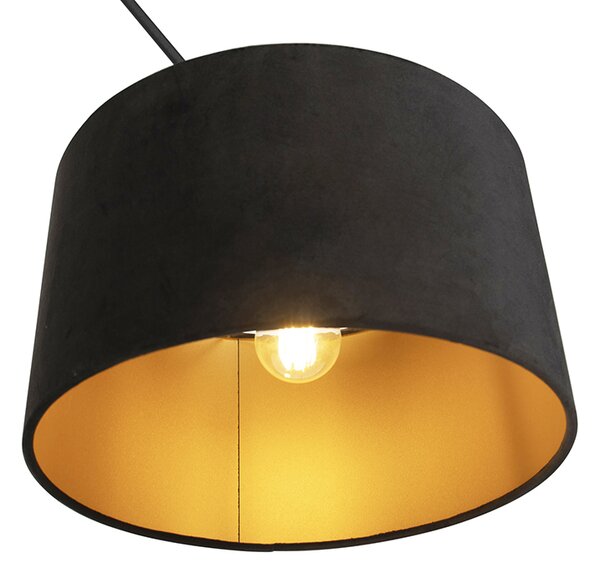 Lampada a sospensione nera con paralume in velluto nero con oro 35 cm - Blitz