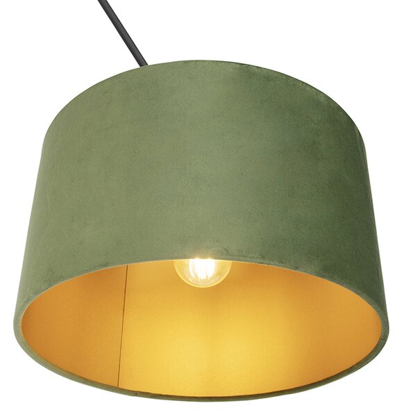 Lampada a sospensione nera con paralume in velluto verde con oro 35 cm - Blitz