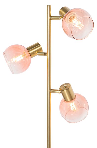 Lampada da terra Art Déco oro con vetro rosa 3 luci - VIDRO