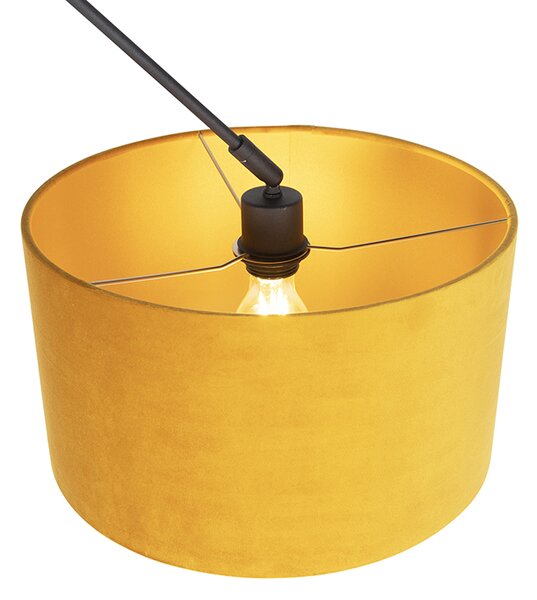Lampada a sospensione nera con paralume in velluto ocra con oro 35 cm - Blitz