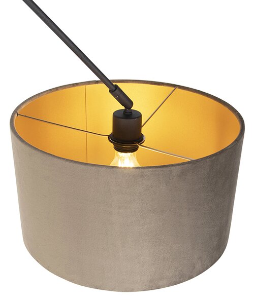 Lampada a sospensione nera con paralume in velluto color tortora con oro 35 cm - Blitz