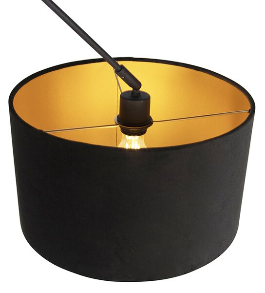 Lampada a sospensione nera con paralume in velluto nero con oro 35 cm - Blitz