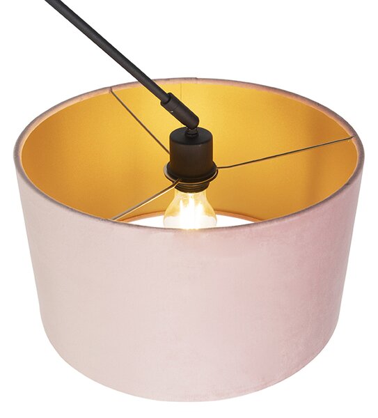 Lampada a sospensione nera con paralume in velluto rosa antico con oro 35 cm - Blitz