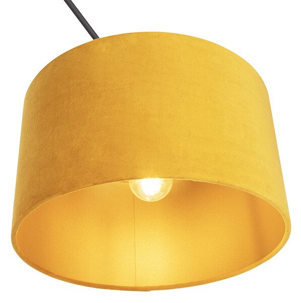 Lampada a sospensione nera con paralume in velluto ocra con oro 35 cm - Blitz