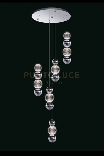 Brillante sospensione, luminosa, cromo, 5 pendenti , led 32w, lumen
