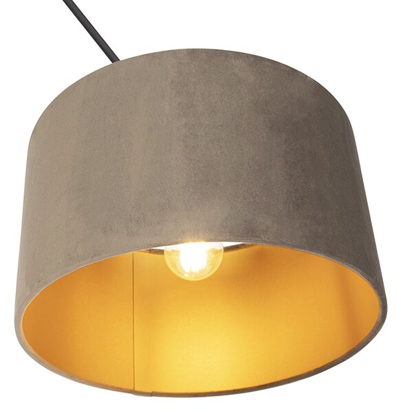Lampada a sospensione nera con paralume in velluto color tortora con oro 35 cm - Blitz