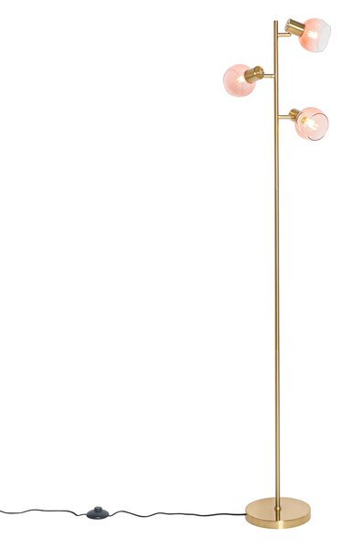 Lampada da terra Art Déco oro con vetro rosa 3 luci - VIDRO