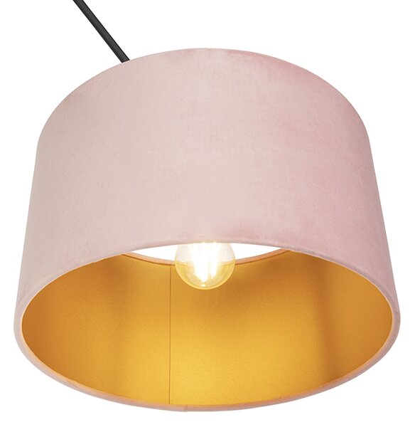 Lampada a sospensione nera con paralume in velluto rosa antico con oro 35 cm - Blitz