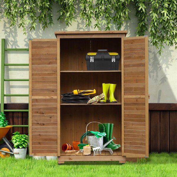 VivaGarden Armadio da Esterno / Balcone in Legno 2 ante 2 ripiani Dimensioni 87x46,5x160 cm colore Legno