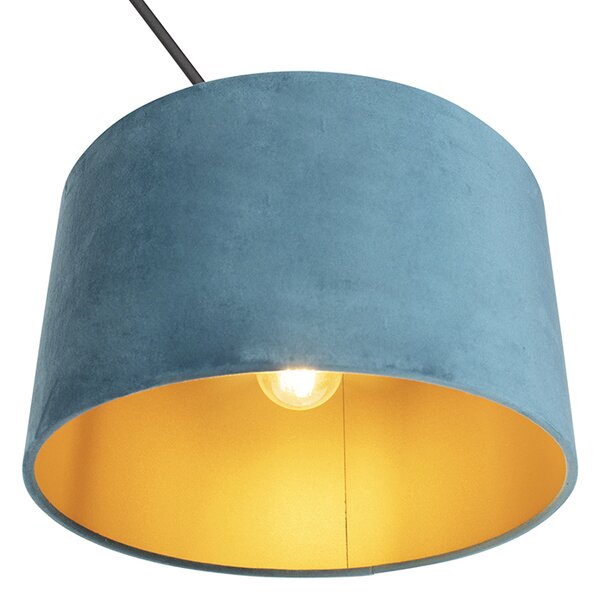 Lampada a sospensione nera con paralume in velluto blu con oro 35 cm - Blitz