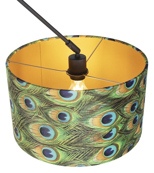Lampadario nero con paralume in velluto pavone con oro 35 cm - Blitz