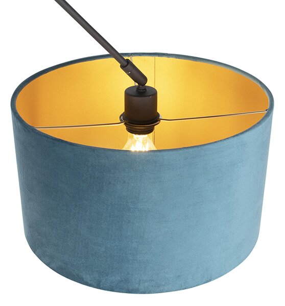Lampada a sospensione nera con paralume in velluto blu con oro 35 cm - Blitz