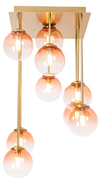Lampadario Art Déco oro con vetro rosa 9 luci - Athenas