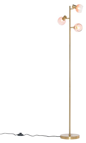 Lampada da terra Art Déco oro con vetro rosa 3 luci - VIDRO