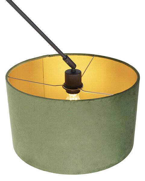 Lampada a sospensione nera con paralume in velluto verde con oro 35 cm - Blitz