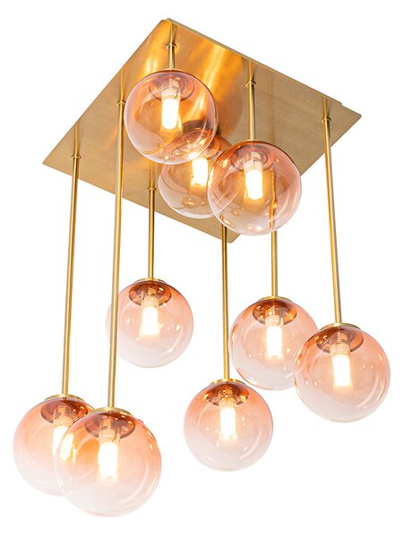 Lampadario Art Déco oro con vetro rosa 9 luci - Athenas