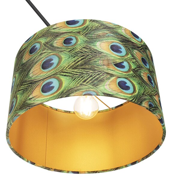 Lampadario nero con paralume in velluto pavone con oro 35 cm - Blitz