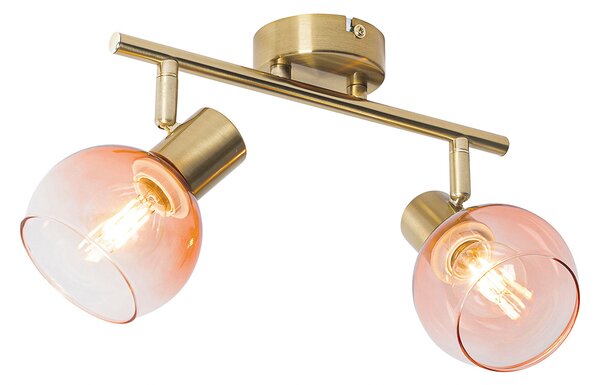 Faretto Art Déco oro con vetro rosa 2 luci - Vidro