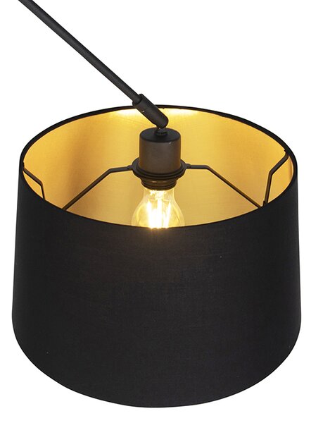 Lampada a sospensione nera con paralume in cotone nero e oro 35 cm - Blitz