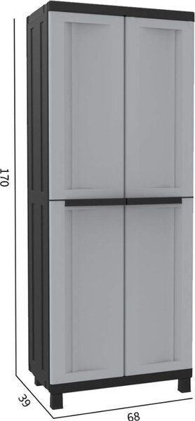 TERRY Armadio da Esterno / Balcone in Plastica Antipioggia 2 ante 3 ripiani Dimensioni 68x39x170 cm colore Grigio/Nero - Twist