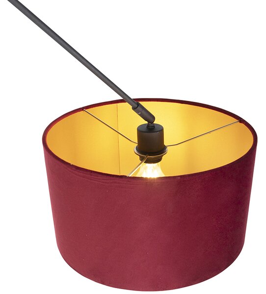 Lampada a sospensione nera con paralume in velluto rosso con oro 35 cm - Blitz