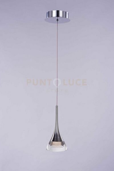 Jewel, lampada a sospensione, cristallo trasparente, cromo, led 6w