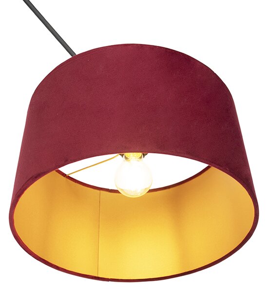 Lampada a sospensione nera con paralume in velluto rosso con oro 35 cm - Blitz