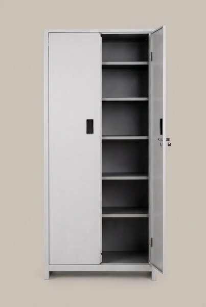 PROMETAL Armadio da Esterno / Balcone in Metallo 2 ante 4 ripiani Dimensioni 60x40x180 cm colore Grigio - Pratiko