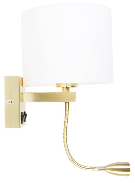 Applique da parete dorata con USB e paralume bianco 18 cm - Brescia Combi