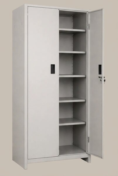 PROMETAL Armadio da Esterno / Balcone in Metallo 2 ante 4 ripiani Dimensioni 60x40x180 cm colore Grigio - Pratiko