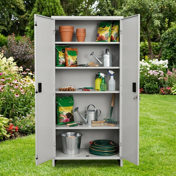 KETER Armadio da Esterno / Balcone in Metallo 2 ante 4 ripiani Dimensioni 175x60x40 cm colore Grigio