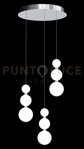 Lampada a sospensione perla, cromata, 9 sfere, led 36 watt, lumen 3