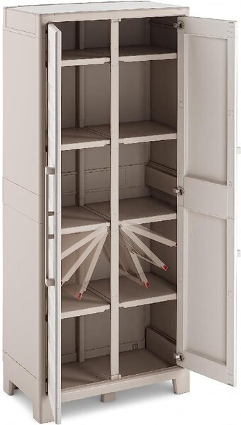 KETER Armadio da Esterno / Balcone in Plastica Antipioggia 2 ante 4 ripiani Dimensioni 44x80x182 cm colore Grigio - Gulliver Multispace